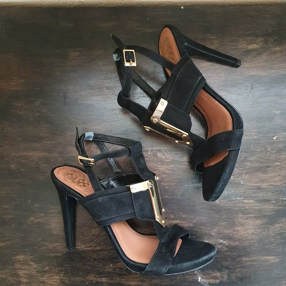 Vince Camuto Black and Gold Strappy Sandals - Picture 6 of 10